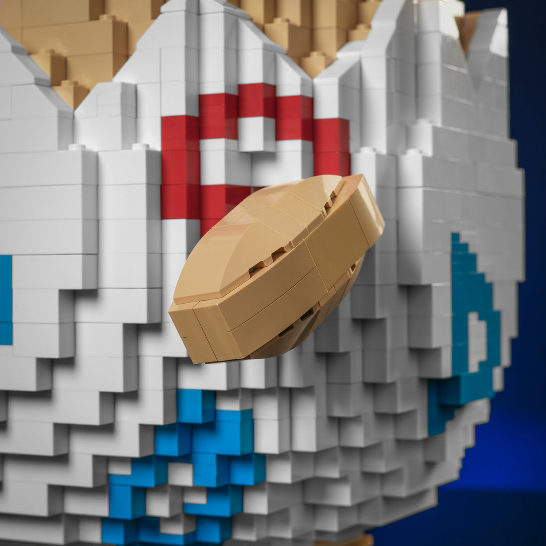 Cutie Pie made of LEGO bricks close hand