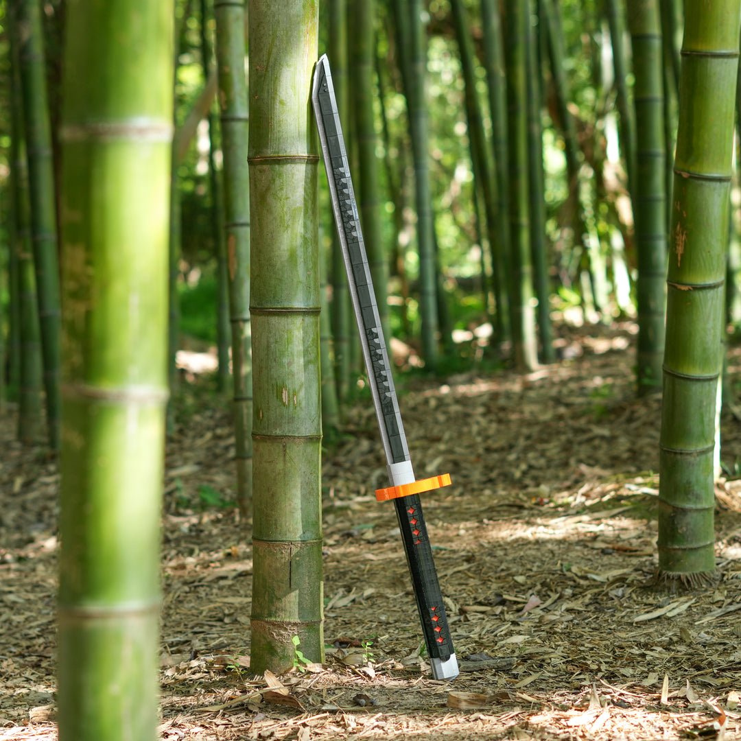 Demonic Defeater Sword Made of LEGO bricks by Bricker Builds in a bamboo forest
