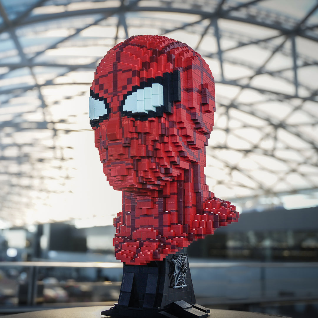 Peter (Web Slinger) Life-Sized Bust built with LEGO® bricks - by Bricker Builds